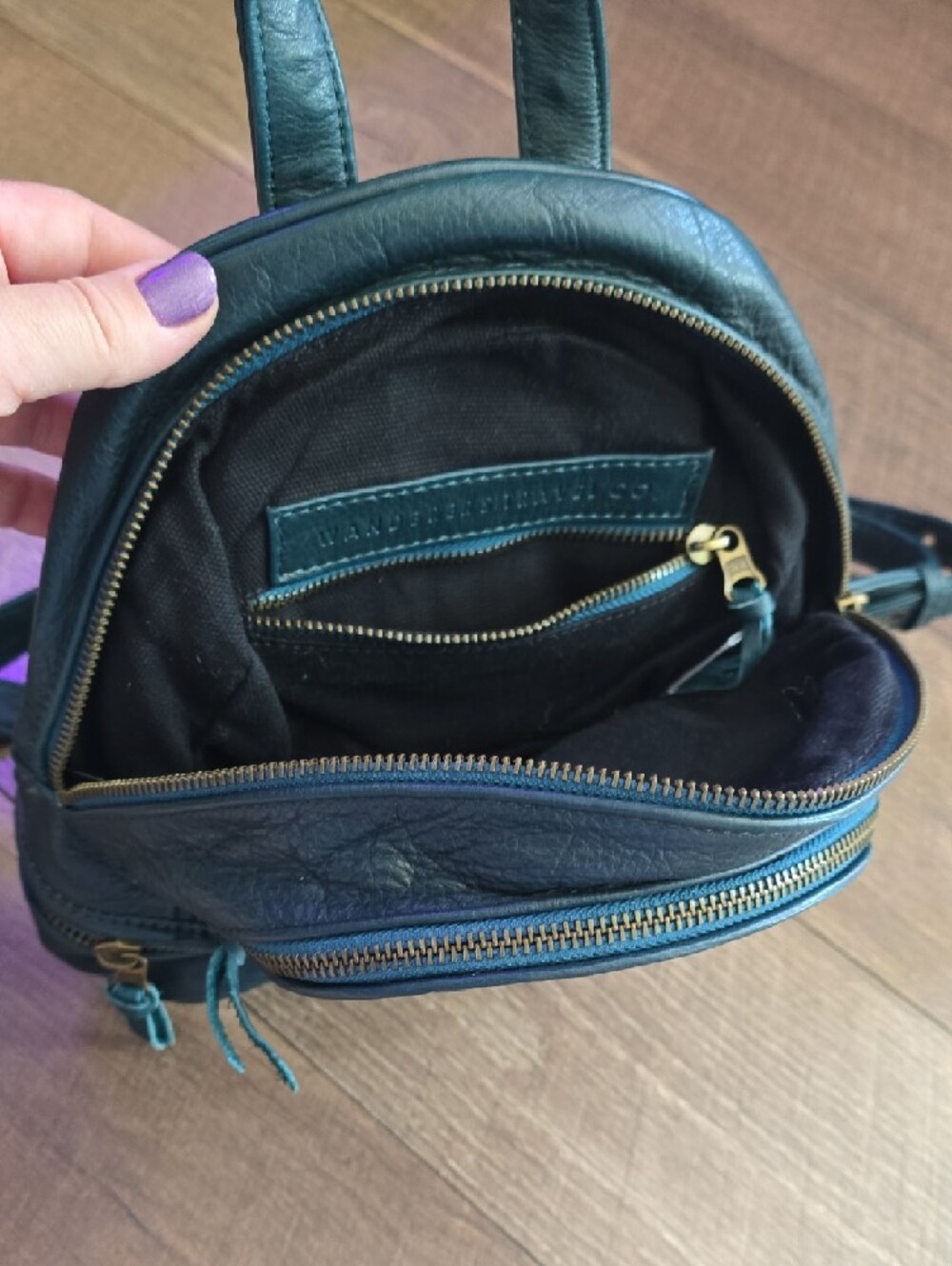 Teal Leather Mini Backpack - Stylish Women's Bag - Picture 5 of 9